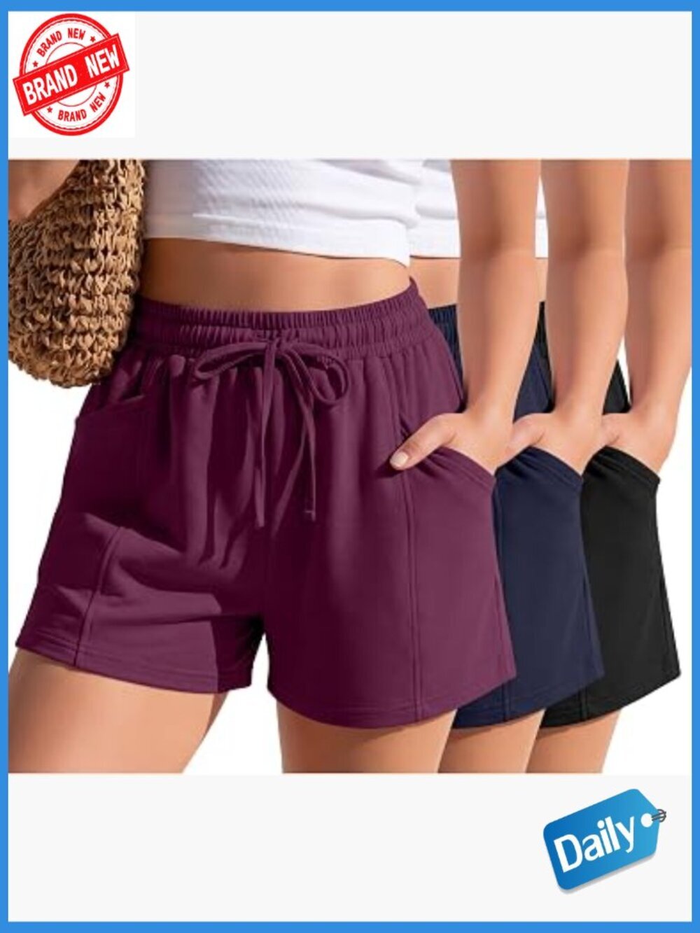 Plus Size Sweat Shorts with Pockets 3 Pack High Waisted Drawstring